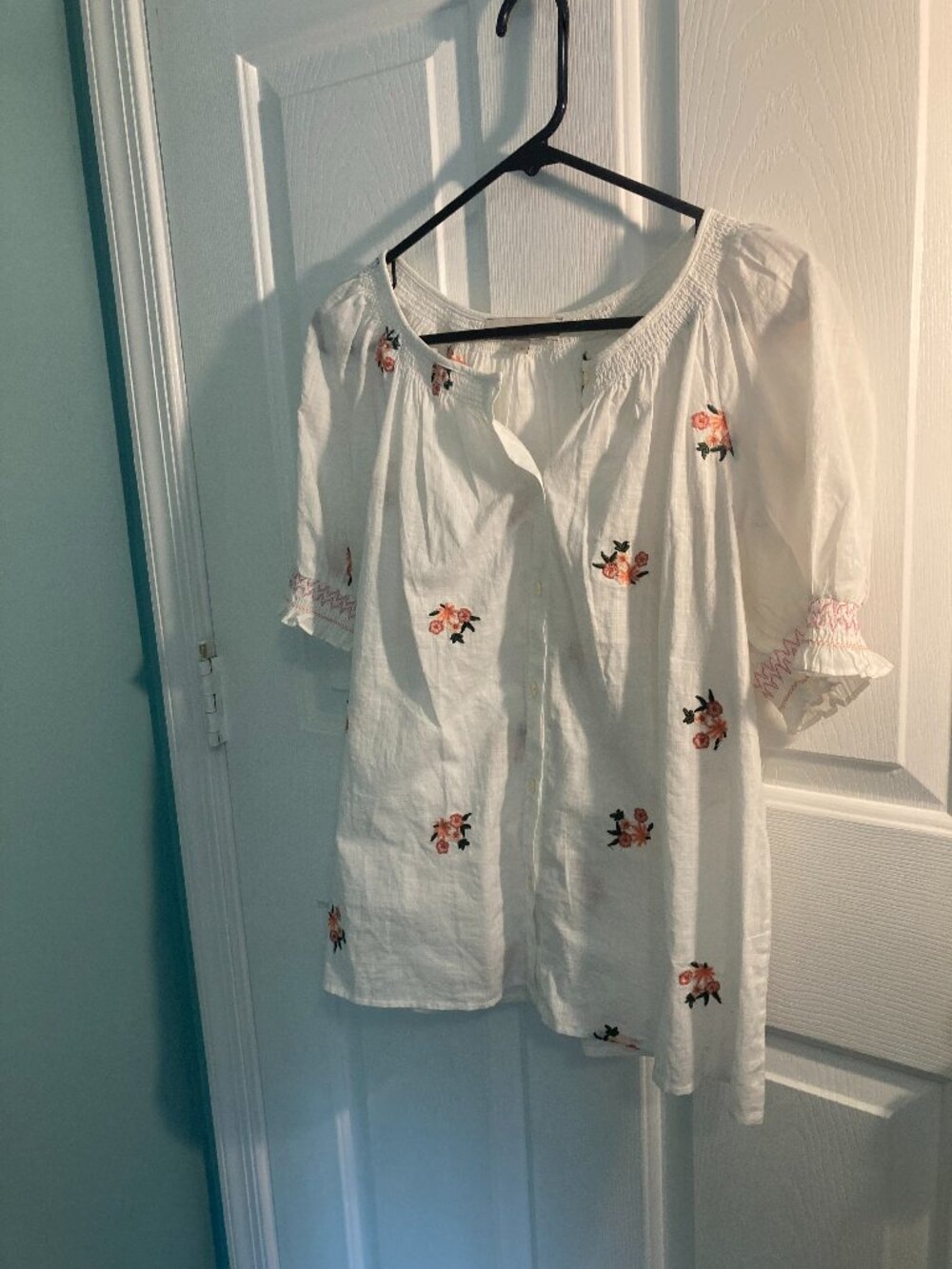 Loft Peasant Blouse with embroidered flowers